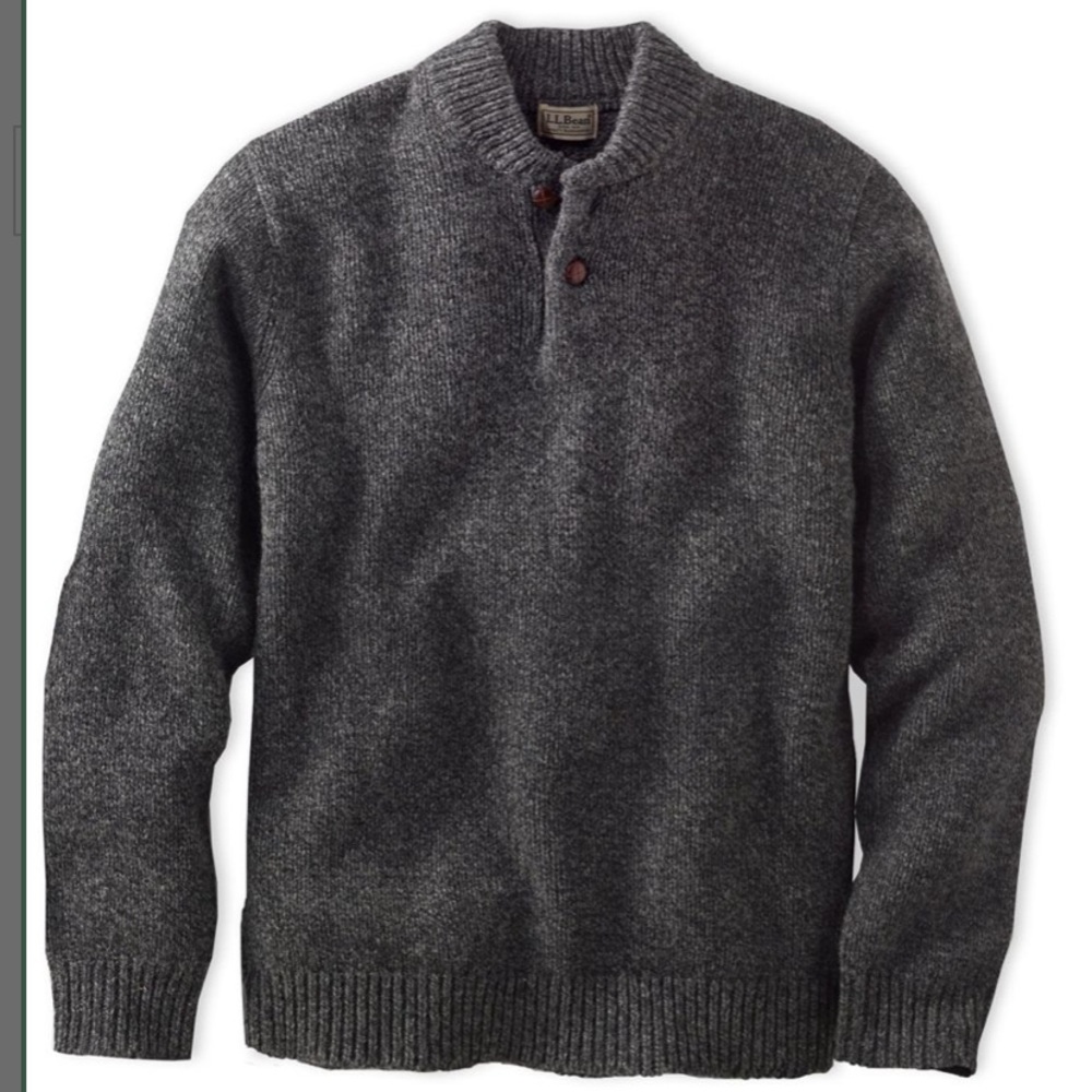 LL Bean Mens 100% Lambswool Button Up Sweater - Large